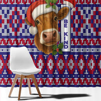 Cow in Santa Hat Be Kind Message Window Curtain with Red Blue Knit Pattern Design - Wonder Print Shop