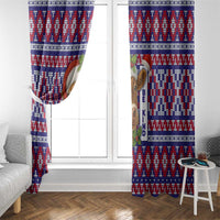 Cow in Santa Hat Be Kind Message Window Curtain with Red Blue Knit Pattern Design - Wonder Print Shop
