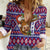 Cow in Santa Hat Be Kind Message Women Casual Shirt with Red Blue Knit Pattern Design - Wonder Print Shop