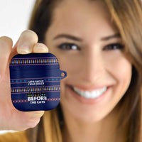 Crazy Cat Lover AirPods Case with Black Cats and Funny Quote in Blue Holiday Knit Pattern Design - Wonder Print Shop