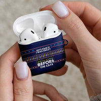 Crazy Cat Lover AirPods Case with Black Cats and Funny Quote in Blue Holiday Knit Pattern Design - Wonder Print Shop