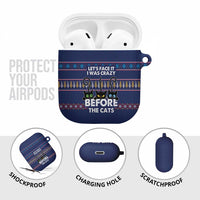 Crazy Cat Lover AirPods Case with Black Cats and Funny Quote in Blue Holiday Knit Pattern Design - Wonder Print Shop