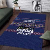Crazy Cat Lover Area Rug with Black Cats and Funny Quote in Blue Holiday Knit Pattern Design - Wonder Print Shop