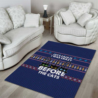Crazy Cat Lover Area Rug with Black Cats and Funny Quote in Blue Holiday Knit Pattern Design - Wonder Print Shop