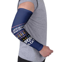 Crazy Cat Lover Arm Sleeves with Black Cats and Funny Quote in Blue Holiday Knit Pattern Design - Wonder Print Shop