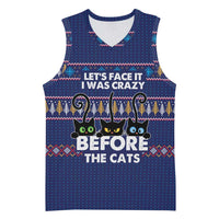 Crazy Cat Lover Basketball Jersey with Black Cats and Funny Quote in Blue Holiday Knit Pattern Design - Wonder Print Shop