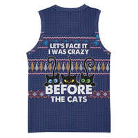 Crazy Cat Lover Basketball Jersey with Black Cats and Funny Quote in Blue Holiday Knit Pattern Design - Wonder Print Shop