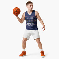 Crazy Cat Lover Basketball Jersey with Black Cats and Funny Quote in Blue Holiday Knit Pattern Design - Wonder Print Shop