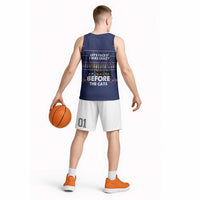 Crazy Cat Lover Basketball Jersey with Black Cats and Funny Quote in Blue Holiday Knit Pattern Design - Wonder Print Shop