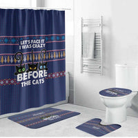 Crazy Cat Lover Bathroom Set with Black Cats and Funny Quote in Blue Holiday Knit Pattern Design - Wonder Print Shop