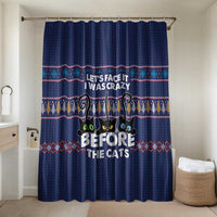 Crazy Cat Lover Bathroom Set with Black Cats and Funny Quote in Blue Holiday Knit Pattern Design - Wonder Print Shop