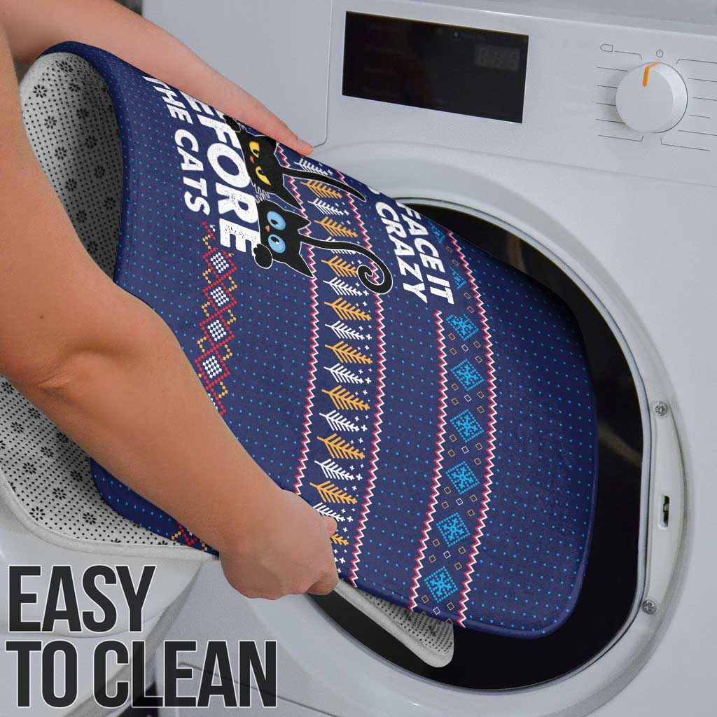 Crazy Cat Lover Bathroom Set with Black Cats and Funny Quote in Blue Holiday Knit Pattern Design - Wonder Print Shop
