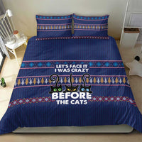 Crazy Cat Lover Bedding Set with Black Cats and Funny Quote in Blue Holiday Knit Pattern Design - Wonder Print Shop