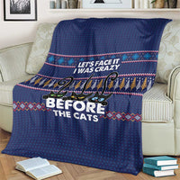 Crazy Cat Lover Blanket with Black Cats and Funny Quote in Blue Holiday Knit Pattern Design - Wonder Print Shop