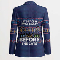 Crazy Cat Lover Blazer with Black Cats and Funny Quote in Blue Holiday Knit Pattern Design - Wonder Print Shop
