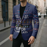 Crazy Cat Lover Blazer with Black Cats and Funny Quote in Blue Holiday Knit Pattern Design - Wonder Print Shop