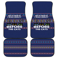 Crazy Cat Lover Car Mats with Black Cats and Funny Quote in Blue Holiday Knit Pattern Design - Wonder Print Shop