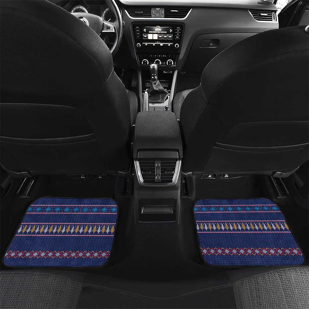 Crazy Cat Lover Car Mats with Black Cats and Funny Quote in Blue Holiday Knit Pattern Design - Wonder Print Shop