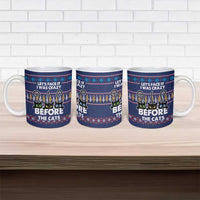 Crazy Cat Lover Ceramic Mug with Black Cats and Funny Quote in Blue Holiday Knit Pattern Design - Wonder Print Shop