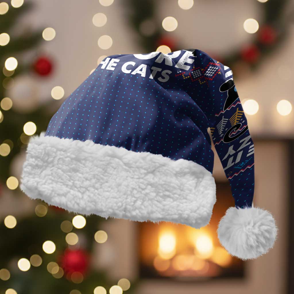 Crazy Cat Lover Christmas Santa Hat with Black Cats and Funny Quote in Blue Holiday Knit Pattern Design - Wonder Print Shop
