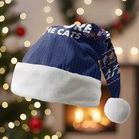 Crazy Cat Lover Christmas Santa Hat with Black Cats and Funny Quote in Blue Holiday Knit Pattern Design - Wonder Print Shop