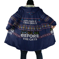 Crazy Cat Lover Cloak with Black Cats and Funny Quote in Blue Holiday Knit Pattern Design - Wonder Print Shop