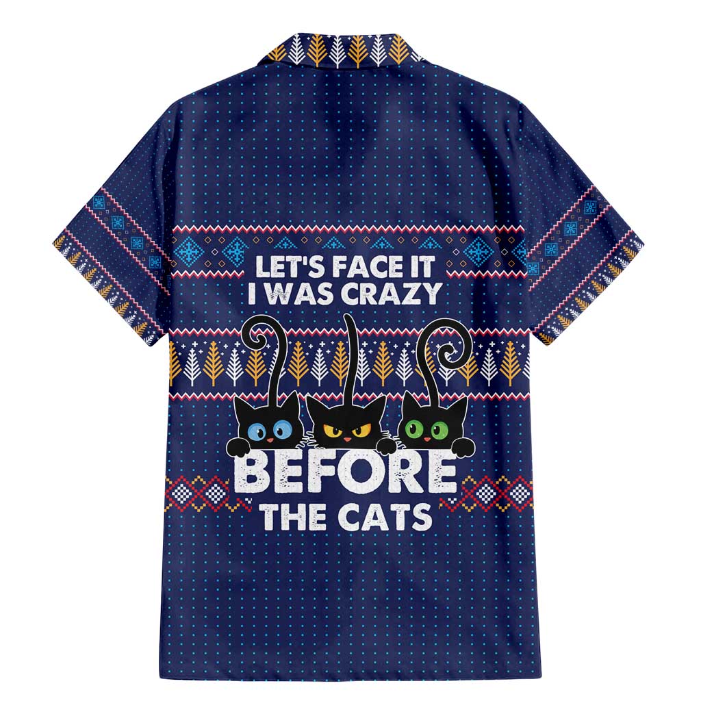 Crazy Cat Lover Family Matching Mermaid Dress and Hawaiian Shirt with Black Cats and Funny Quote in Blue Holiday Knit Pattern Design - Wonder Print Shop