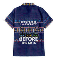 Crazy Cat Lover Family Matching Mermaid Dress and Hawaiian Shirt with Black Cats and Funny Quote in Blue Holiday Knit Pattern Design - Wonder Print Shop