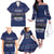 Crazy Cat Lover Family Matching Off The Shoulder Long Sleeve Dress and Hawaiian Shirt with Black Cats and Funny Quote in Blue Holiday Knit Pattern Design - Wonder Print Shop