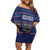 Crazy Cat Lover Family Matching Off Shoulder Short Dress and Hawaiian Shirt with Black Cats and Funny Quote in Blue Holiday Knit Pattern Design - Wonder Print Shop