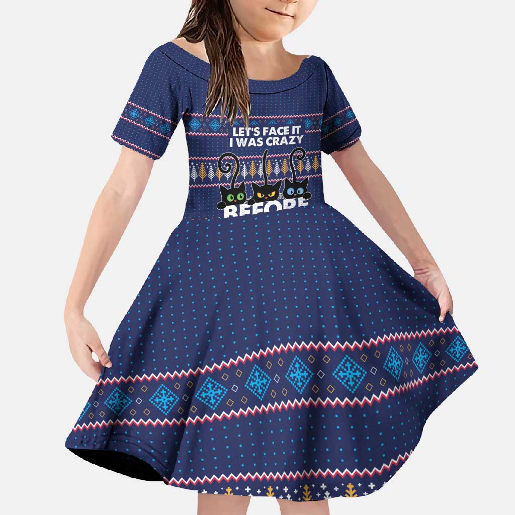 Crazy Cat Lover Family Matching Summer Maxi Dress and Hawaiian Shirt with Black Cats and Funny Quote in Blue Holiday Knit Pattern Design - Wonder Print Shop