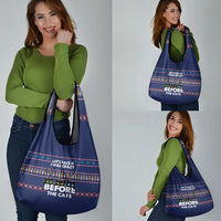 Crazy Cat Lover Grocery Bag with Black Cats and Funny Quote in Blue Holiday Knit Pattern Design - Wonder Print Shop