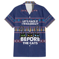 Crazy Cat Lover Hawaiian Shirt with Black Cats and Funny Quote in Blue Holiday Knit Pattern Design - Wonder Print Shop