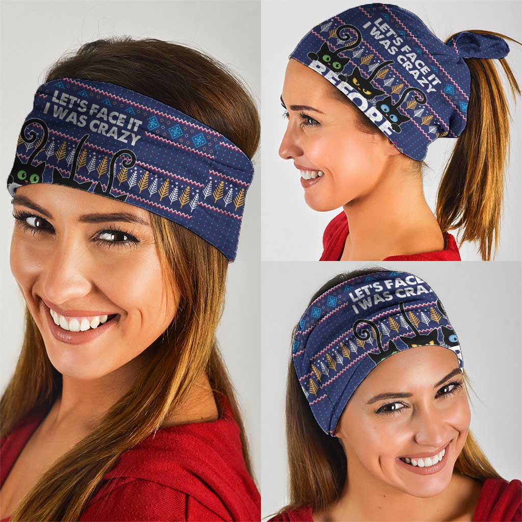 Crazy Cat Lover Neck Gaiter with Black Cats and Funny Quote in Blue Holiday Knit Pattern Design - Wonder Print Shop
