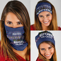 Crazy Cat Lover Neck Gaiter with Black Cats and Funny Quote in Blue Holiday Knit Pattern Design - Wonder Print Shop