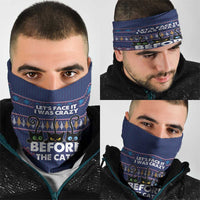 Crazy Cat Lover Neck Gaiter with Black Cats and Funny Quote in Blue Holiday Knit Pattern Design - Wonder Print Shop