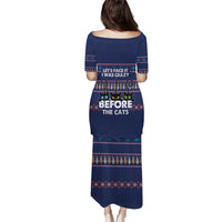 Crazy Cat Lover Puletasi with Black Cats and Funny Quote in Blue Holiday Knit Pattern Design - Wonder Print Shop