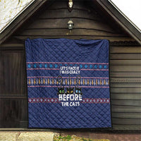 Crazy Cat Lover Quilt with Black Cats and Funny Quote in Blue Holiday Knit Pattern Design - Wonder Print Shop