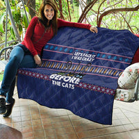 Crazy Cat Lover Quilt with Black Cats and Funny Quote in Blue Holiday Knit Pattern Design - Wonder Print Shop