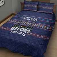 Crazy Cat Lover Quilt Bed Set with Black Cats and Funny Quote in Blue Holiday Knit Pattern Design - Wonder Print Shop