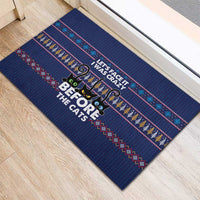 Crazy Cat Lover Rubber Doormat with Black Cats and Funny Quote in Blue Holiday Knit Pattern Design - Wonder Print Shop