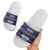 Crazy Cat Lover Slide Sandals with Black Cats and Funny Quote in Blue Holiday Knit Pattern Design - Wonder Print Shop