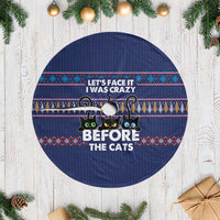 Crazy Cat Lover Tree Skirt with Black Cats and Funny Quote in Blue Holiday Knit Pattern Design - Wonder Print Shop