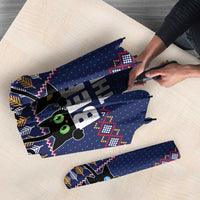 Crazy Cat Lover Umbrella with Black Cats and Funny Quote in Blue Holiday Knit Pattern Design - Wonder Print Shop
