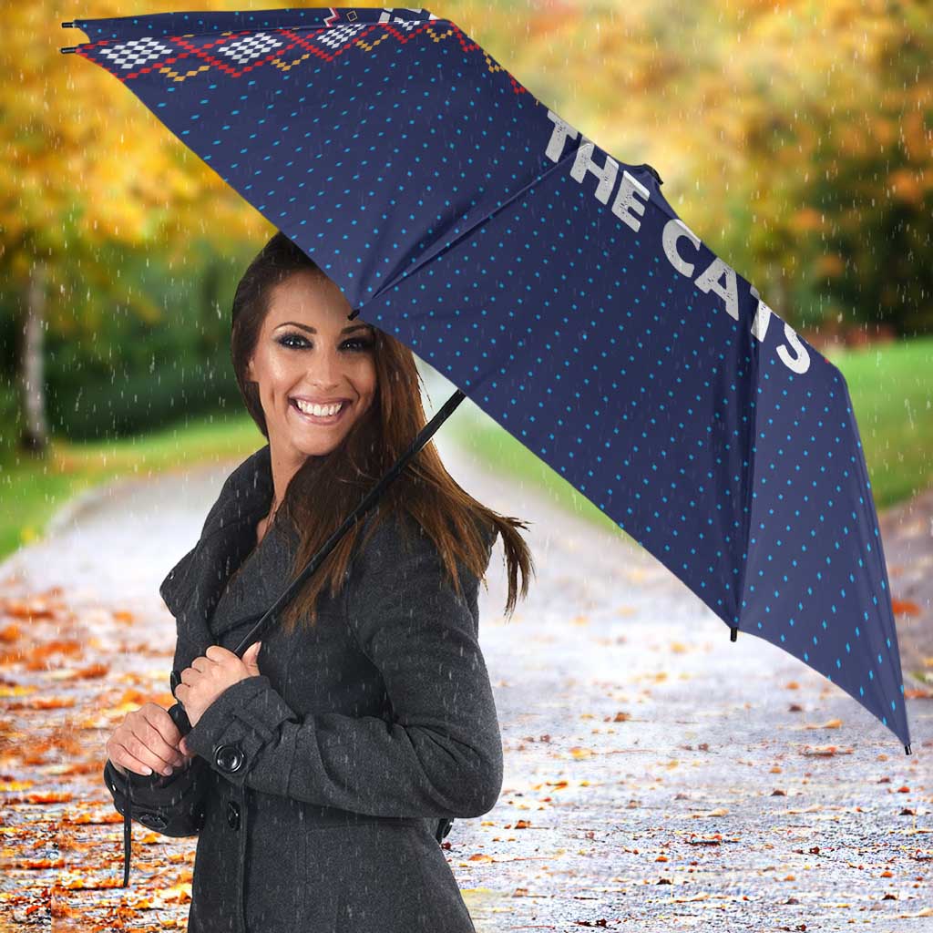Crazy Cat Lover Umbrella with Black Cats and Funny Quote in Blue Holiday Knit Pattern Design - Wonder Print Shop