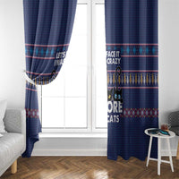 Crazy Cat Lover Window Curtain with Black Cats and Funny Quote in Blue Holiday Knit Pattern Design - Wonder Print Shop