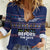 Crazy Cat Lover Women Casual Shirt with Black Cats and Funny Quote in Blue Holiday Knit Pattern Design - Wonder Print Shop