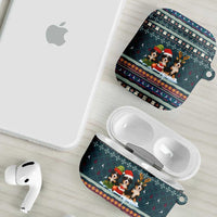 Bernese Mountain Dogs in Holiday Costumes AirPods Case with Green Snowflake Pattern Design - Wonder Print Shop