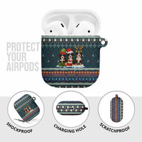 Bernese Mountain Dogs in Holiday Costumes AirPods Case with Green Snowflake Pattern Design - Wonder Print Shop