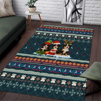 Bernese Mountain Dogs in Holiday Costumes Area Rug with Green Snowflake Pattern Design - Wonder Print Shop